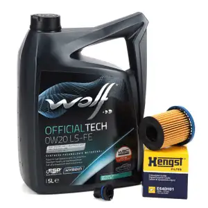 5L WOLF OFFICIALTECH 0W20 LS-FE Motoröl + HENGST Ölfilter für OPEL Astra K B 1.5 CRDi