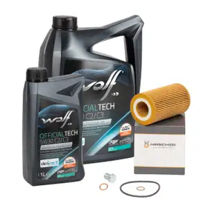 6x WOLF 5W30 C2/C3 Motor&ouml;l + HIRSCHER &Ouml;lfilter f&uuml;r BMW 3er E46 318d 320d 5er E39 520d M47