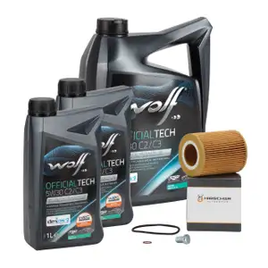 7L WOLF 5W30 C2/C3 Motor&ouml;l + HIRSCHER &Ouml;lfilter f&uuml;r BMW E36 E46 E39 E60 E61 X3 M50 M52 M54