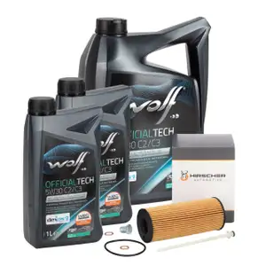 7L WOLF 5W30 C2/C3 Engine Oil + HIRSCHER Oil Filter for BMW F10, F11, M550d, F01, 750d, X5, M50d, N57