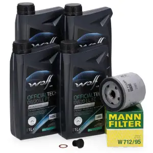 4L WOLF 0W20 LL FE Motor&ouml;l + MANN &Ouml;lfilter f&uuml;r VW Golf 7 8 Passat B8 Polo 5 6 1.0-1.5 TSI