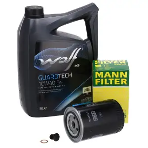 5L WOLF 10W40 B4 Motor&ouml;l &Ouml;l + MANN &Ouml;lfilter f&uuml;r VW Golf 1 2 3 Passat B1-4 Polo 86c 6N1 T3