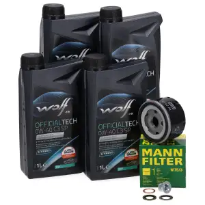 4L WOLF 0W-40 C3 SP Motor&ouml;l + MANN &Ouml;lfilter f&uuml;r DACIA MITSUBISHI NISSAN OPEL RENAULT