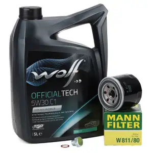 5L WOLF OFFICIALTECH 5W30 C1 Motor&ouml;l + MANN &Ouml;lfilter f&uuml;r MAZDA 323 3 5 6 Premacy 2.0/2.2 D