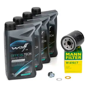 4L WOLF OFFICIALTECH 5W20 MS-FE Motor&ouml;l &Ouml;l + MANN &Ouml;lfilter f&uuml;r HYUNDAI Atos i10 1.0-1.2
