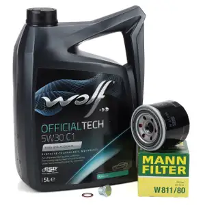 5L WOLF OFFICIALTECH 5W30 C1 Motor&ouml;l + MANN &Ouml;lfilter f&uuml;r MAZDA 323 3 6 Premacy 2.0/2.2 D