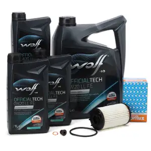 8L WOLF OFFICIALTECH 0W20 LL FE MOtor&ouml;l + PURFLUX &Ouml;lfilter f&uuml;r AUDI S4 RS4 B9 S5 RS5 F5 A6
