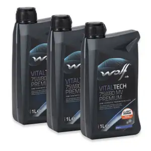 3L 3 Liter WOLF VITALTECH 75W80 MV PREMIUM Getriebe&ouml;l Schaltgetriebe&ouml;l API GL4+