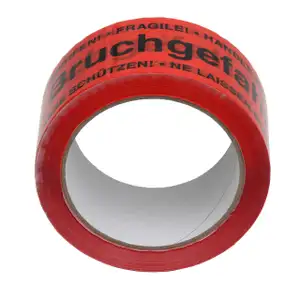 36 Rolls of Adhesive Tape, Packaging Tape, Red, CAUTION: FRAGILE, 50 mm x 60 m