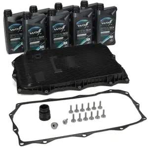 Ölwanne + Filter + Schrauben Automatikgetriebe + 8L WOLF Getriebeöl für BMW 8HP45-75