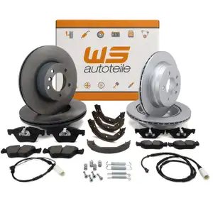Bremsscheiben + Bel&auml;ge + Sensor + Backen f&uuml;r BMW X1 E84 18/20d ab 04.2011 vorne + hinten