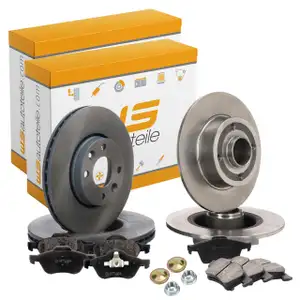 Brake discs + wheel bearings + brake pads for RENAULT Laguna 2 (16/17-inch front and rear)