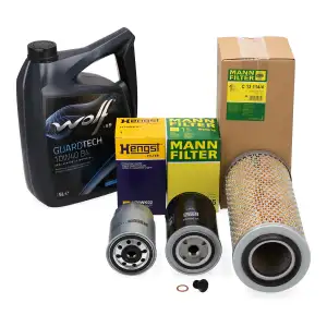 Kraftstofffilter + Luftfilter + &Ouml;lfilter + 5L WOLF 10W40 B4 f&uuml;r VW T3 1.6 TD bis 07.1987