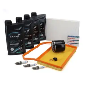 Filterset + 3x BOSCH Z&uuml;ndkerze + 4L WOLF 0W20 LL FE f&uuml;r VW Up Mii Citigo 1.0 60-75 PS
