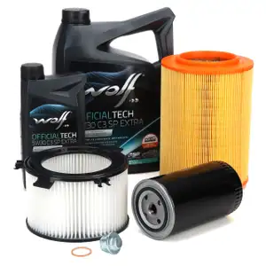 Filterset 3-tlg + 6L WOLF 5W30 C3 SP EXTRA f&uuml;r VW Transporter T4 2.5 + 2.4 D bis 08.1995