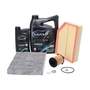 Filterset 3-tlg + 6L WOLF 0W20 LS-FE Motor&ouml;l f&uuml;r VOLVO S90 II V60 II V90 II XC60 II XC90