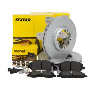 TEXTAR Bremsscheiben + Bremsbeläge + Sensor für FORD Tourneo Custom/Transit V362 vorne