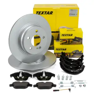 TEXTAR Bremsscheiben + Bel&auml;ge + Sensor + Bremsbacken f&uuml;r MERCEDES W204 S204 C/A207 hinten