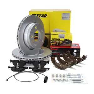 TEXTAR Bremsscheiben + Bremsbel&auml;ge + Sensor + Bremsbacken f&uuml;r BMW 3er E36 323i 328i hinten