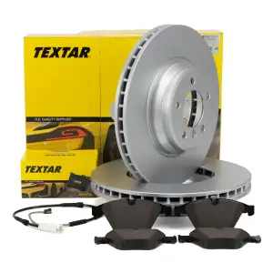 TEXTAR Bremsscheiben + Bremsbel&auml;ge + Sensor f&uuml;r BMW 3er E90 E91 335i 335d 03.2010 vorne