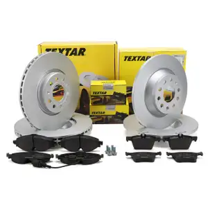 TEXTAR Bremsscheiben + Bel&auml;ge + Sensor f&uuml;r VW Golf 7 GTI/GTD Passat B8 8V vorne + hinten