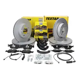 TEXTAR Bremsscheiben + Bel&auml;ge + Sensor + Backen f&uuml;r BMW 3er E46 325/328i 320d vorne hinten