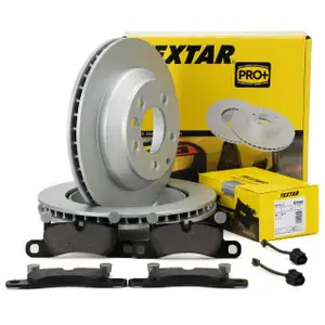 TEXTAR Bremsscheiben + Bel&auml;ge + Sensor f&uuml;r PORSCHE Cayenne (92A) VW Touareg (7P) hinten