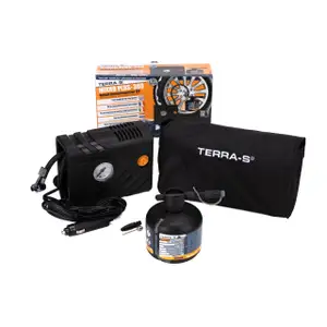 TERRA S T56004 MIKRO-PLUS Reifen-Dichtungs-Set Dichtmittel Pannenset mit Kompressor 300 ml