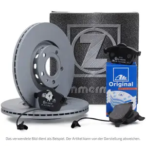 ZIMMERMANN Brake Discs + ATE Brake Pads + Wako for VW Golf 5, 6, Audi 8P, Leon, Octavia (2) (Front)