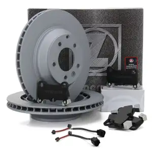 ZIMMERMANN Brake Discs + pb:z Wako Brake Pads for AUDI Q7 (4LB) and PORSCHE Cayenne (9PA) (Rear)