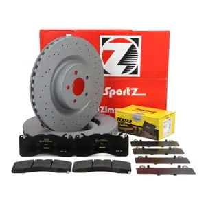 Zimmermann SPORT brake discs + TEXTAR brake pads for FORD Mustang MK6 6-piston front brakes