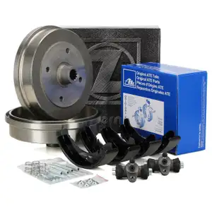 ZIMMERMANN brake drums + ATE brake shoes + rear wheel brake cylinders for VW 1200-1500