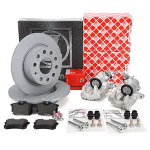 ZIMMERMANN Brake Discs and Pads + febi Brake Caliper for VW Golf 5, 6, 8P and Leon 2 (Rear)