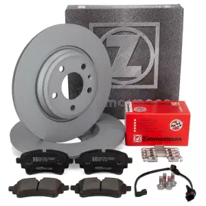 ZIMMERMANN Bremsscheiben + Bremsbel&auml;ge + Sensor f&uuml;r AUDI A4 8W B9 PR-1KD/1KE/1KI hinten