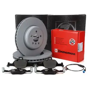 ZIMMERMANN Brake Discs + Brake Pads + Sensor for BMW X5 xDrive 30i, 40i, 25d, 30d (Front)