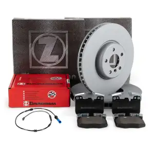 ZIMMERMANN Brake Discs + Brake Pads + Sensor for BMW X3 G01 and X4 G02 Front Axle