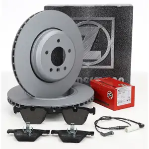 ZIMMERMANN Brake Discs + Pads + Sensor for BMW 5 Series E60 540-550i 535d and 6 Series E63 (Rear)