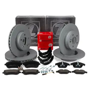 ZIMMERMANN Brake Discs + Pads + Sensor + Brake Shoes for MERCEDES W204 S204 (Front + Rear)