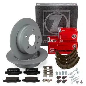 ZIMMERMANN Brake Discs + Brake Pads + Sensor + Brake Shoes for MERCEDES W169 (Rear)