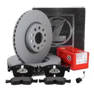 ZIMMERMANN Bremsscheiben + Bremsbel&auml;ge + Sensor f&uuml;r VW Golf 8 A3 8Y Leon Octavia 4 vorne