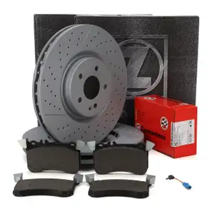 ZIMMERMANN Bremsscheiben + Bel&auml;ge + Wako f&uuml;r MERCEDES W176 C117 X117 X156 45 AMG vorne