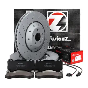 Zimmermann FORMULA Z Brake Discs + BREMBO Pads + Sensor for AUDI RS6 C6 PR-1LM (Front)