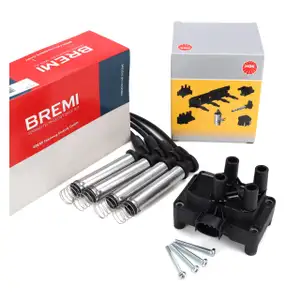 NGK Z&uuml;ndspule + BREMI Kabelsatz f&uuml;r FORD Fiesta 5 MK5 1.3 60/69 PS ab 08.2002 KA RB