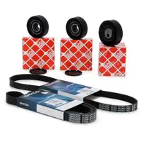 2x DAYCO Keilrippenriemen LIMA+KLIMA + febi Rollen f&uuml;r BMW 3er E36 5er E34 7er E38 M50 M52