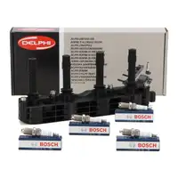 DELPHI Z&uuml;ndspule + 4x BOSCH FLR8LDCU+ Z&uuml;ndkerze f&uuml;r OPEL Astra G Vectra B C A 1.4 1.6