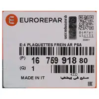 EUROREPAR Brake Pads for CITROEN, FIAT, OPEL Vivaro C, PEUGEOT, TOYOTA (Rear) 1675991880