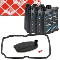 febi Getriebefilter Satz Automatikgetriebe + 7L WOLF Getriebe&ouml;l f&uuml;r MERCEDES 5-Gang 722.6