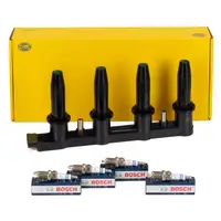 4x HELLA Z&uuml;ndspule + 4x BOSCH Z&uuml;ndkerze f&uuml;r OPEL Insignia A Mokka/10 Zafira C 1.6 1.8