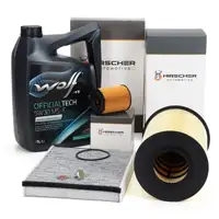 HIRSCHER Filterset 3-tlg + 5L WOLF 5W30 MS-F Motor&ouml;l f&uuml;r FORD Focus 3 Kuga 2 1.5/1.6 TDCi