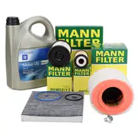 MANN Filterset 4-tlg + 5L ORIGINAL 5W-30 dexos2 Motor&ouml;l f&uuml;r OPEL Astra K 1.6 CDTi 95-160